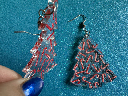 Christmas Tree Earrings: Laser Cut Acrylic Christmas Trees, Green Earrings, X-mas, Candy Canes, Xmas, Winter, Gifts for Her/Him/Them