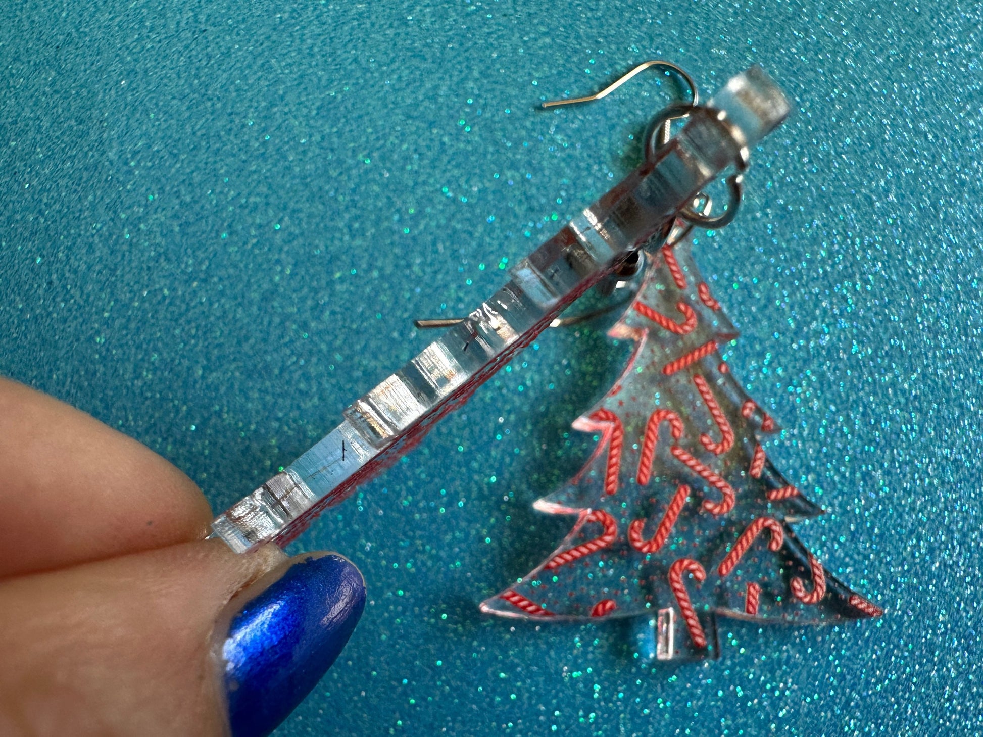 Christmas Tree Earrings: Laser Cut Acrylic Christmas Trees with Fairy Lights, Candy Canes, X-mas, Xmas, Winter, Gifts for Her/Him/Them