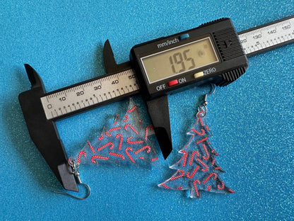 Christmas Tree Earrings: Laser Cut Acrylic Christmas Trees with Fairy Lights, Candy Canes, X-mas, Xmas, Winter, Gifts for Her/Him/Them