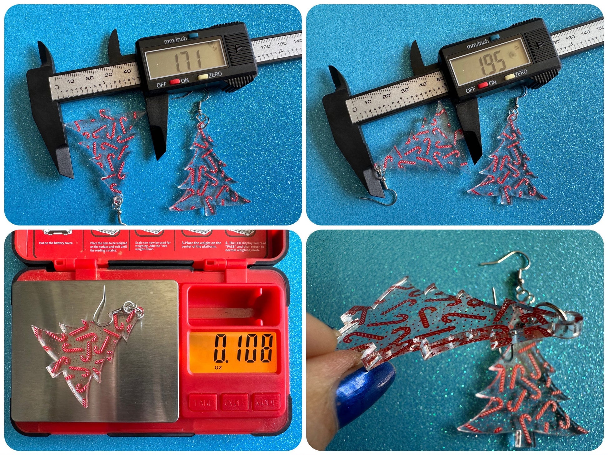 Christmas Tree Earrings: Laser Cut Acrylic Christmas Trees with Fairy Lights, Candy Canes, X-mas, Xmas, Winter, Gifts for Her/Him/Them