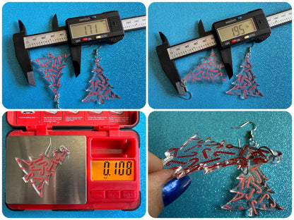 Christmas Tree Earrings: Laser Cut Acrylic Christmas Trees with Fairy Lights, Candy Canes, X-mas, Xmas, Winter, Gifts for Her/Him/Them