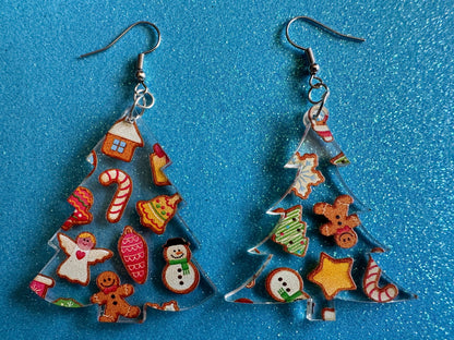 Christmas Tree Earrings: Laser Cut Acrylic Christmas Trees with Fairy Lights, Christmas Lights, Xmas, Winter, Best Gifts for Her/Him/Them