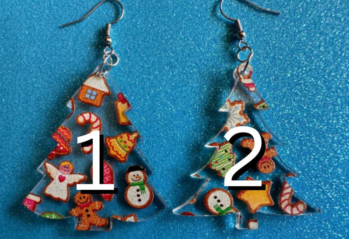 Christmas Tree Earrings: Laser Cut Acrylic Christmas Trees with Fairy Lights, Christmas Lights, Xmas, Winter, Best Gifts for Her/Him/Them