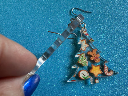 Christmas Tree Earrings: Laser Cut Acrylic Christmas Trees with Fairy Lights, Christmas Lights, Xmas, Winter, Best Gifts for Her/Him/Them