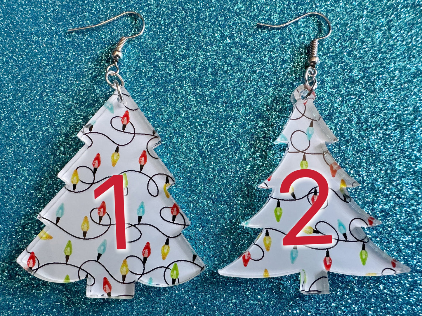 Christmas Tree Earrings: Laser Cut Acrylic Christmas Trees with Fairy Lights, Christmas Lights, Xmas, Winter, Gifts for Her/Him/Them