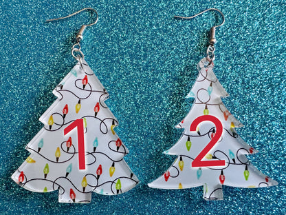 Christmas Tree Earrings: Laser Cut Acrylic Christmas Trees with Fairy Lights, Christmas Lights, Xmas, Winter, Gifts for Her/Him/Them