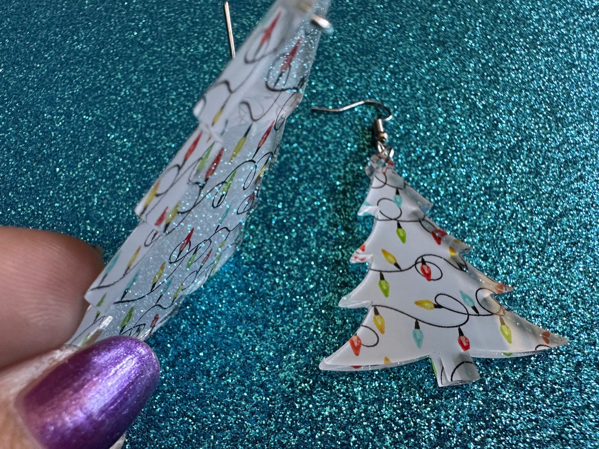 Christmas Tree Earrings: Laser Cut Acrylic Christmas Trees with Fairy Lights, Christmas Lights, Xmas, Winter, Gifts for Her/Him/Them