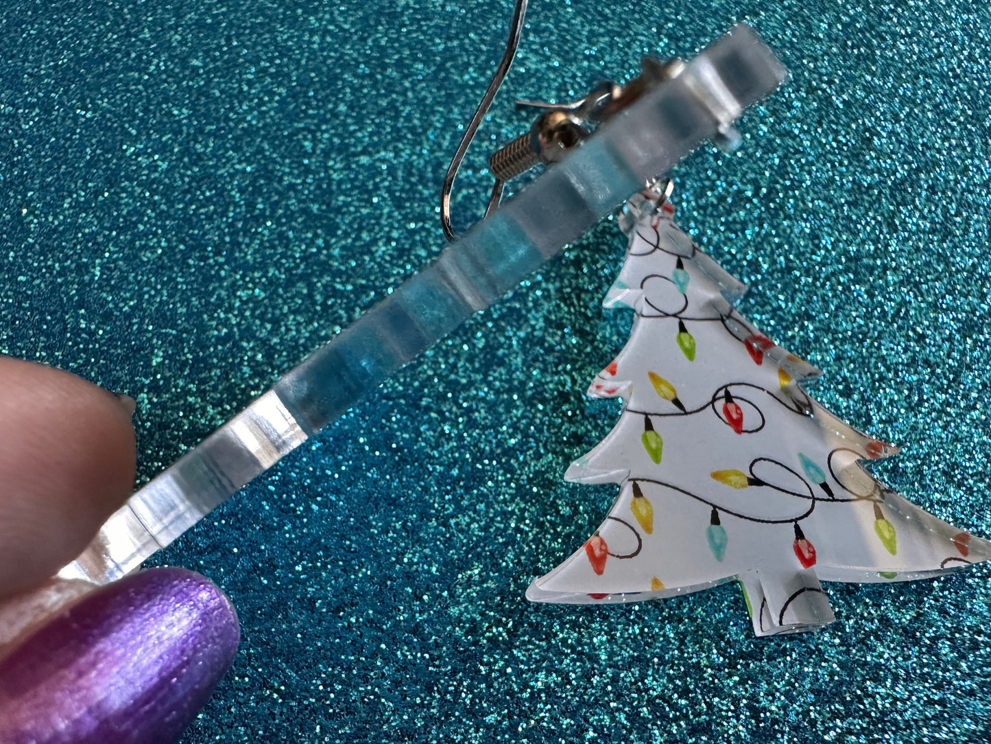 Christmas Tree Earrings: Laser Cut Acrylic Christmas Trees with Fairy Lights, Christmas Lights, Xmas, Winter, Gifts for Her/Him/Them
