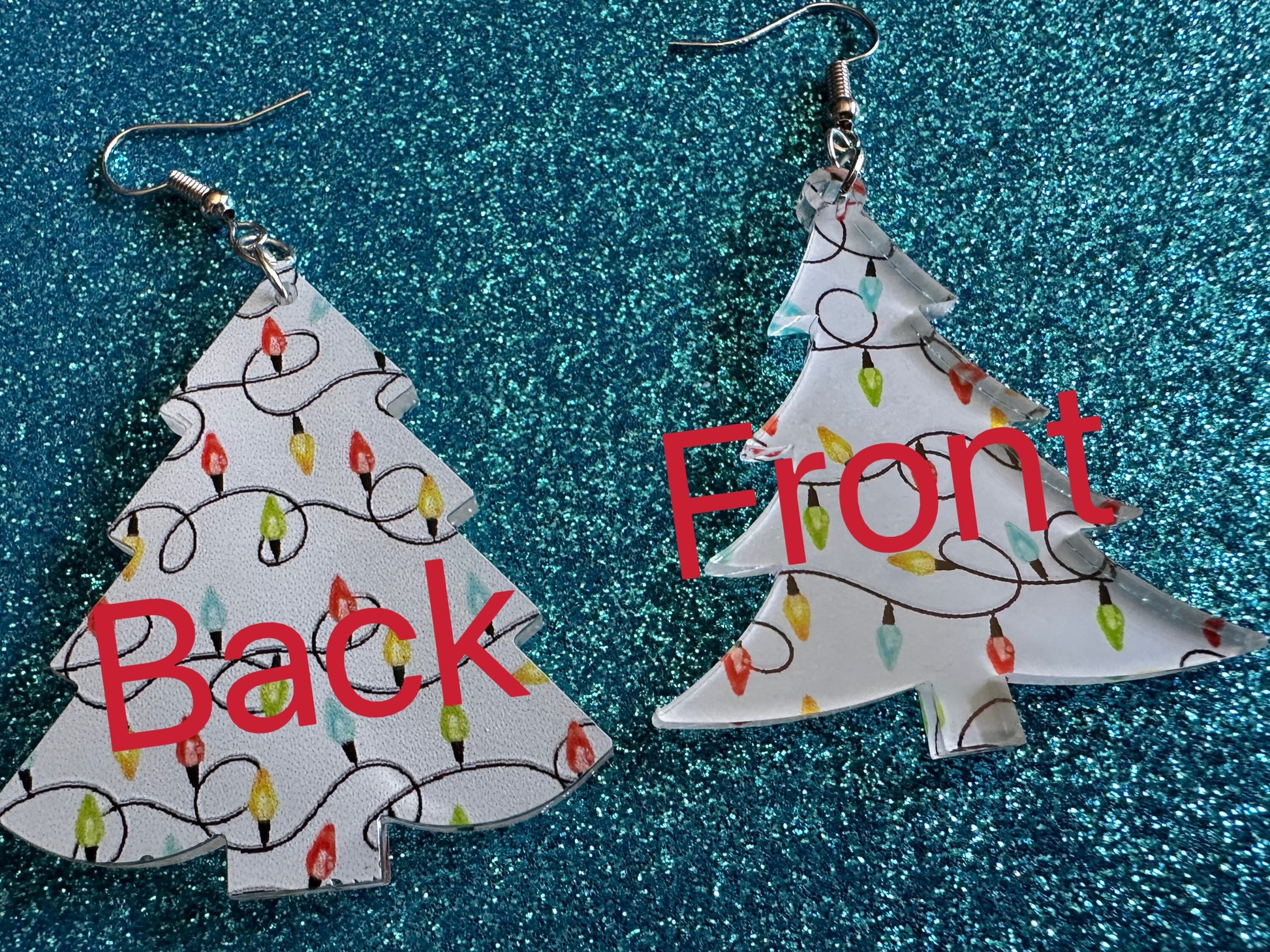 Christmas Tree Earrings: Laser Cut Acrylic Christmas Trees with Fairy Lights, Christmas Lights, Xmas, Winter, Gifts for Her/Him/Them