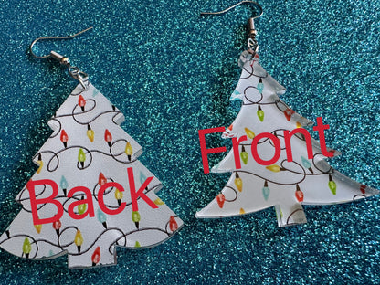 Christmas Tree Earrings: Laser Cut Acrylic Christmas Trees with Fairy Lights, Christmas Lights, Xmas, Winter, Gifts for Her/Him/Them