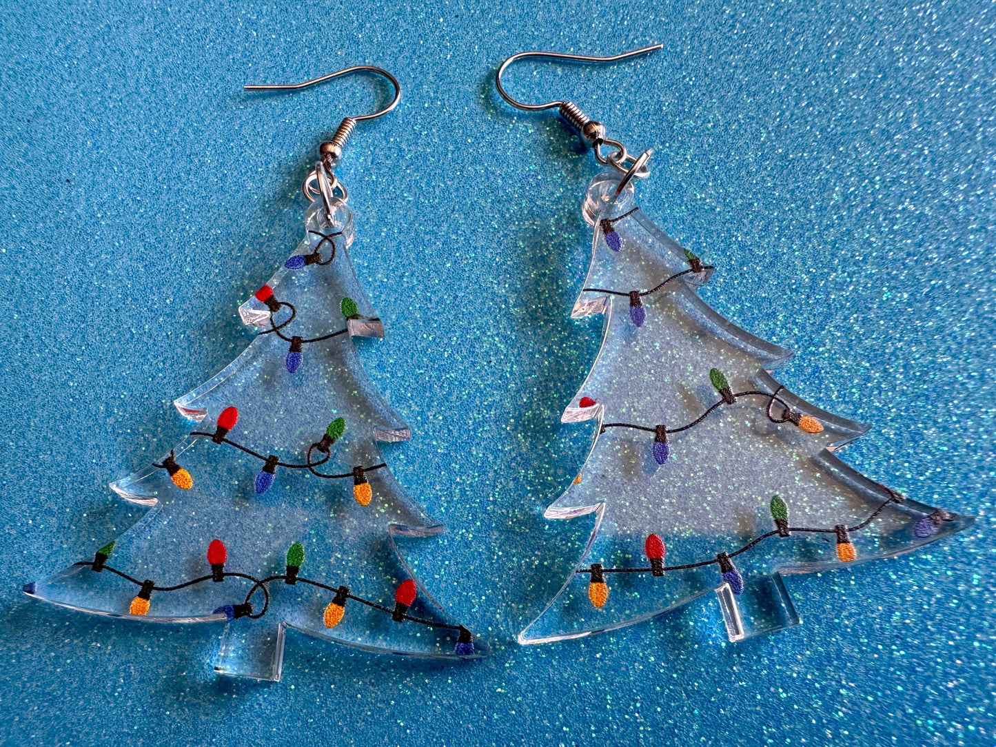 Christmas Tree Earrings: Laser Cut Acrylic Christmas Trees with Fairy Lights, Christmas Lights, Xmas, X-mas, Best Gifts for Her/Him/Them