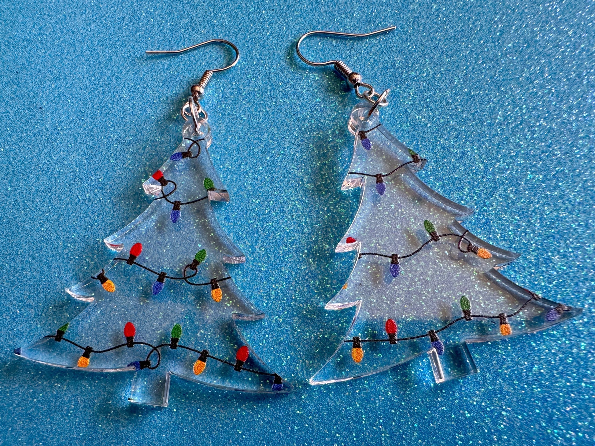 Christmas Tree Earrings: Laser Cut Acrylic Christmas Trees with Fairy Lights, Christmas Lights, Xmas, X-mas, Best Gifts for Her/Him/Them