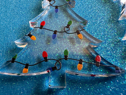 Christmas Tree Earrings: Laser Cut Acrylic Christmas Trees with Fairy Lights, Christmas Lights, Xmas, X-mas, Best Gifts for Her/Him/Them