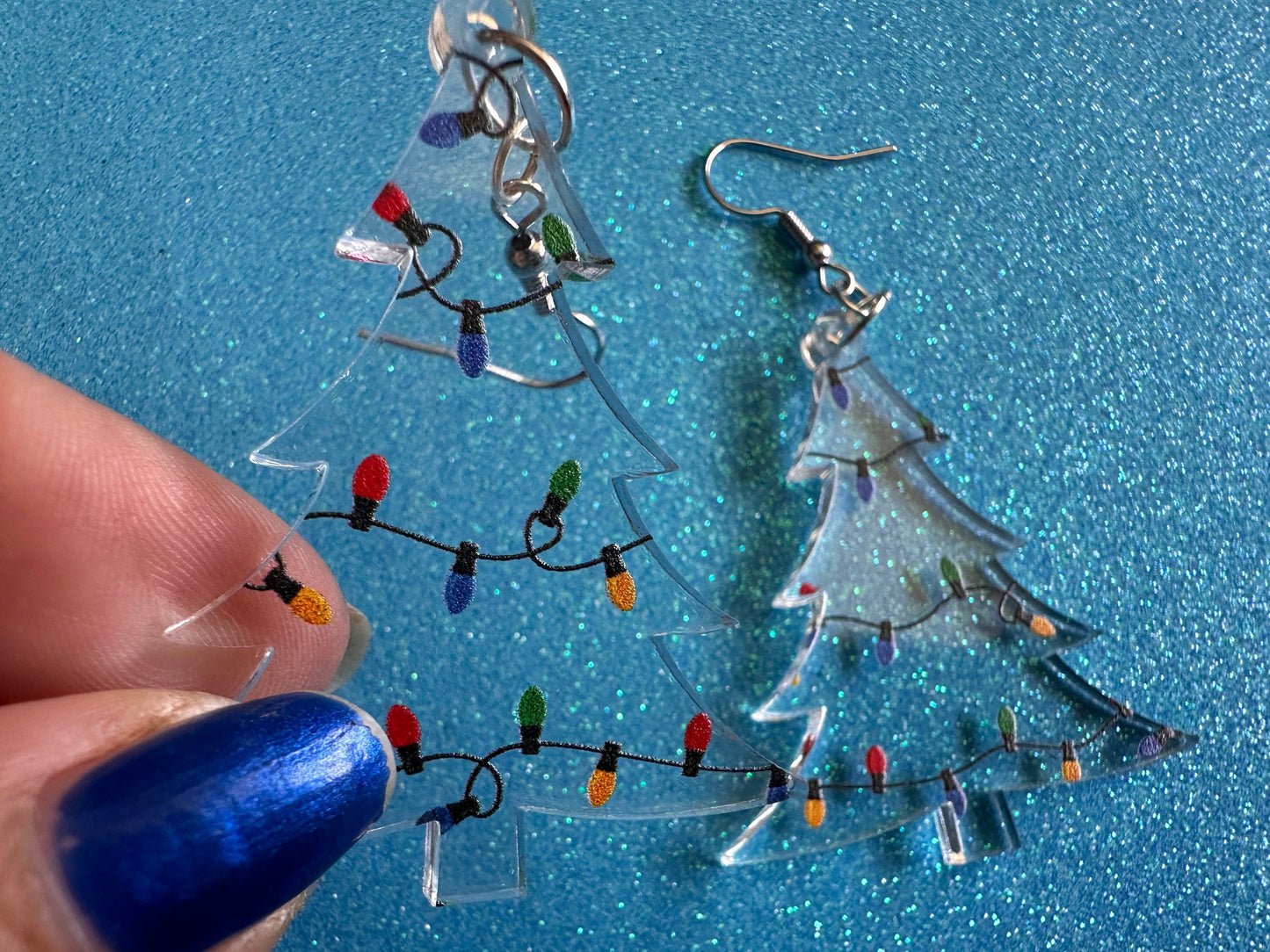 Christmas Tree Earrings: Laser Cut Acrylic Christmas Trees with Fairy Lights, Christmas Lights, Xmas, X-mas, Best Gifts for Her/Him/Them