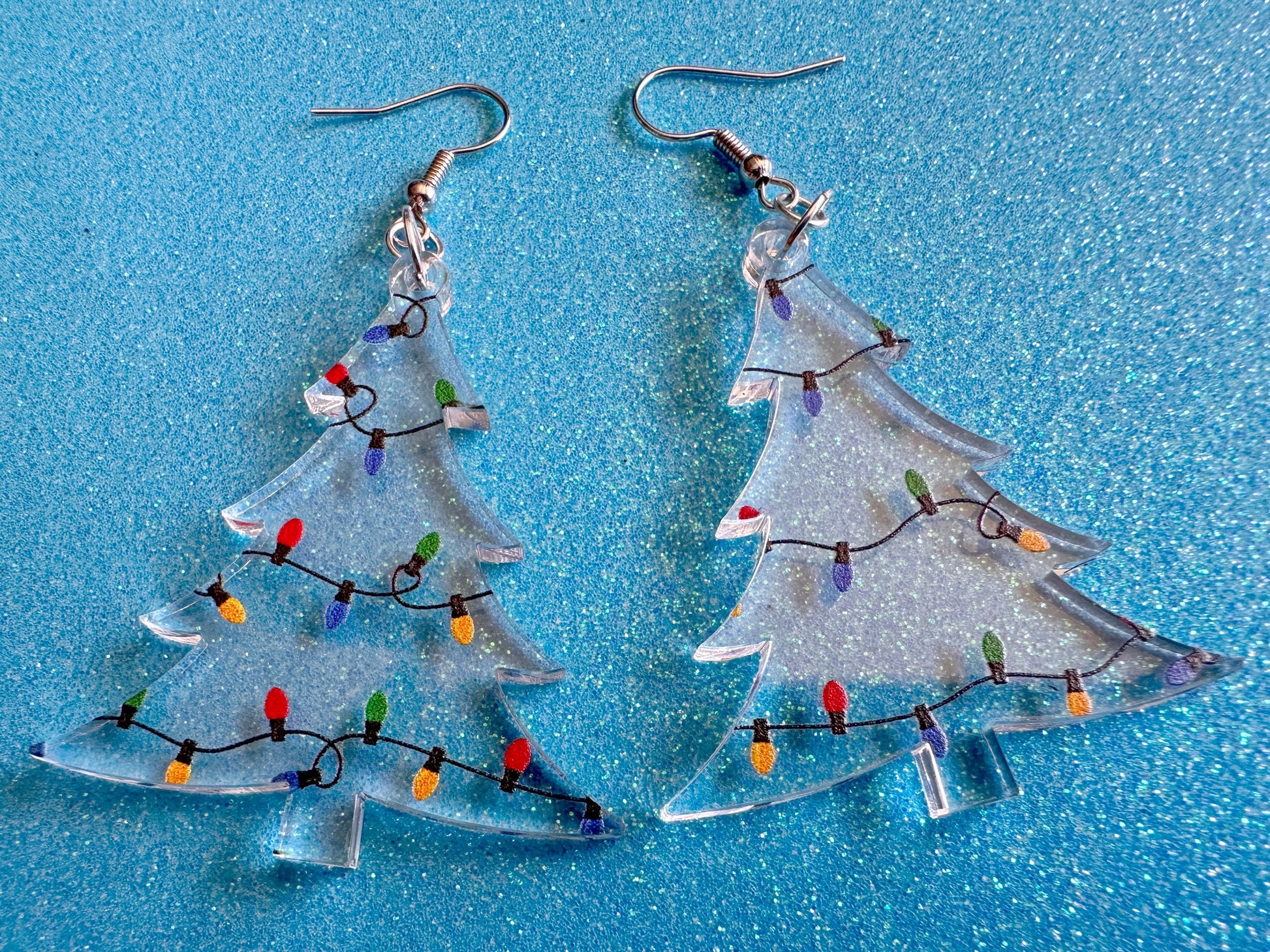 Christmas Tree Earrings: Laser Cut Acrylic Christmas Trees with Fairy Lights, Christmas Lights, Xmas, X-mas, Best Gifts for Her/Him/Them