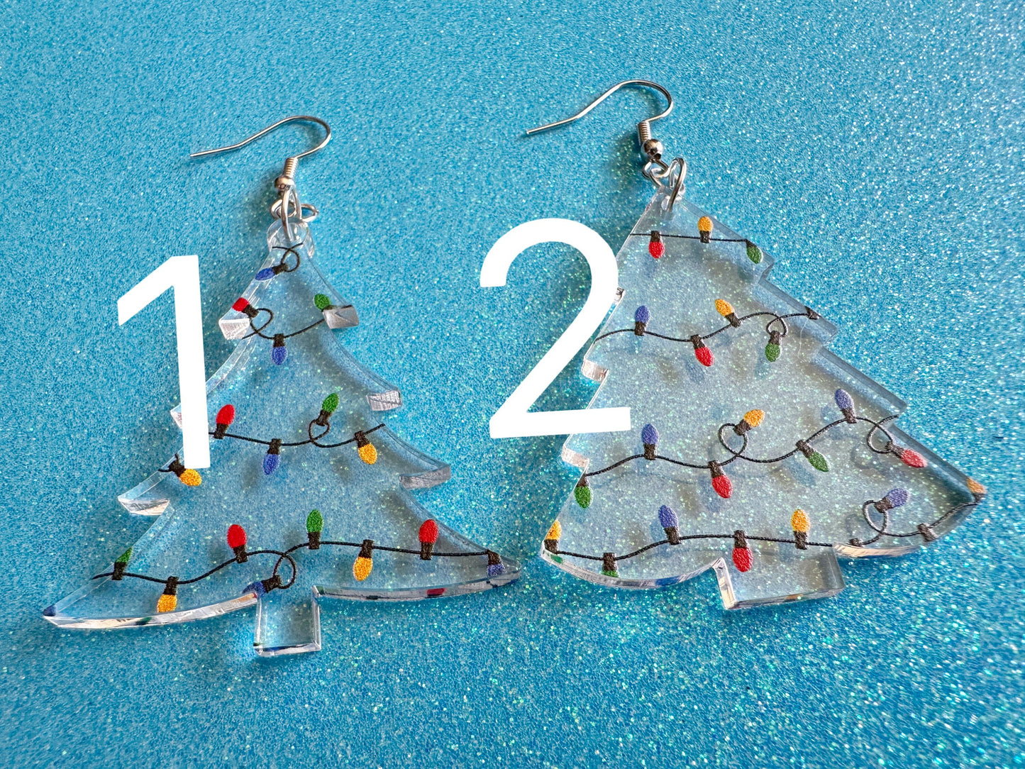 Christmas Tree Earrings: Laser Cut Acrylic Christmas Trees with Fairy Lights, Christmas Lights, Xmas, X-mas, Winter, Gifts for Her/Him/Them