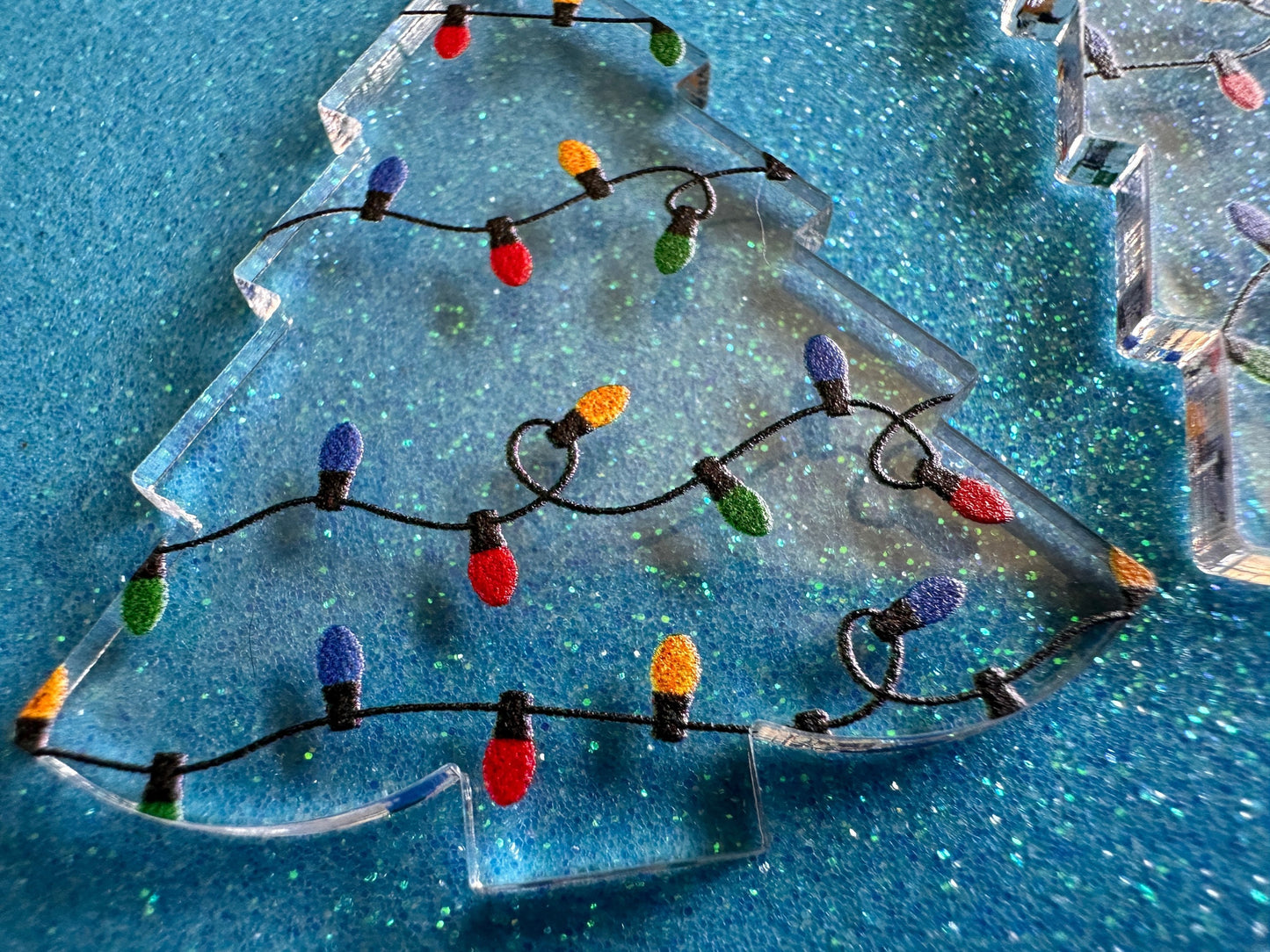 Christmas Tree Earrings: Laser Cut Acrylic Christmas Trees with Fairy Lights, Christmas Lights, Xmas, X-mas, Winter, Gifts for Her/Him/Them