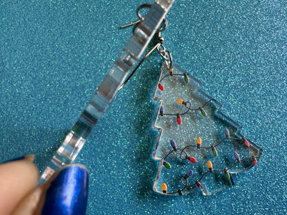Christmas Tree Earrings: Laser Cut Acrylic Christmas Trees with Fairy Lights, Christmas Lights, Xmas, X-mas, Winter, Gifts for Her/Him/Them