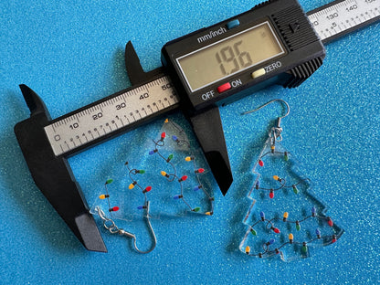 Christmas Tree Earrings: Laser Cut Acrylic Christmas Trees with Fairy Lights, Christmas Lights, Xmas, X-mas, Winter, Gifts for Her/Him/Them