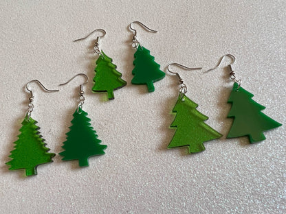 Christmas Tree Earrings: Laser Cut Acrylic Trees, Green Earrings, X-mas, Xmas, Winter, Best Gifts for Her/Him/Them