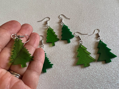 Christmas Tree Earrings: Laser Cut Acrylic Trees, Green Earrings, X-mas, Xmas, Winter, Best Gifts for Her/Him/Them
