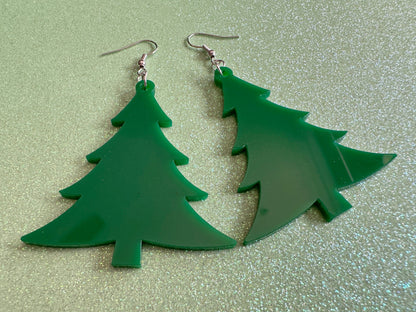 Christmas Tree Earrings: Laser Cut Acrylic Trees, Green Earrings, Xmas, Winter, Best Gifts for Her/Him/Them