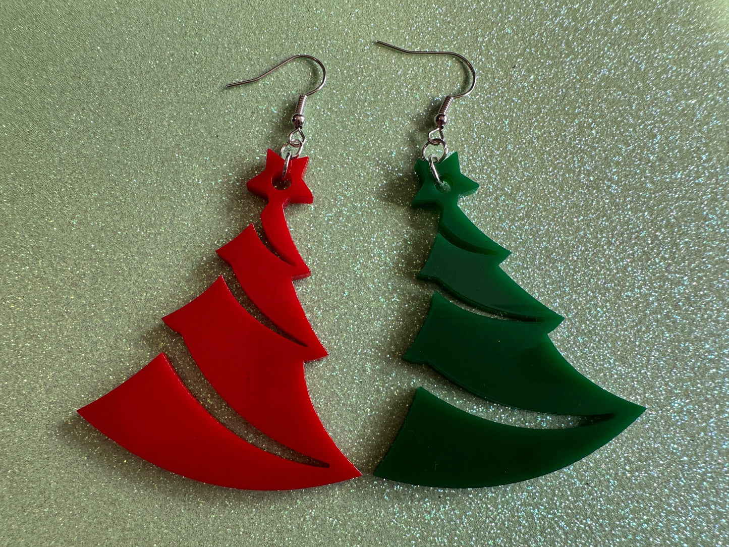 Christmas Tree Earrings: Laser Cut Acrylic Trees, Green Earrings, Xmas, Winter, Best Gifts for Her/Him/Them