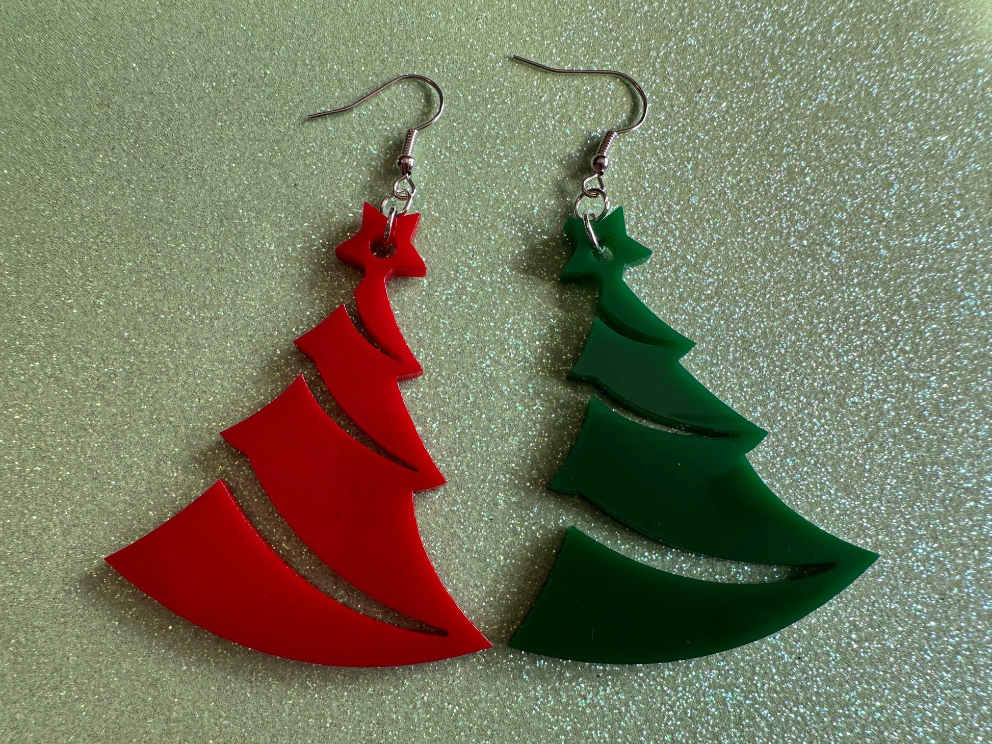 Christmas Tree Earrings: Laser Cut Acrylic Trees, Green Earrings, Xmas, Winter, Best Gifts for Her/Him/Them