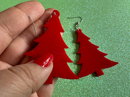 Christmas Tree Earrings: Laser Cut Acrylic Trees, Green Earrings, Xmas, Winter, Best Gifts for Her/Him/Them