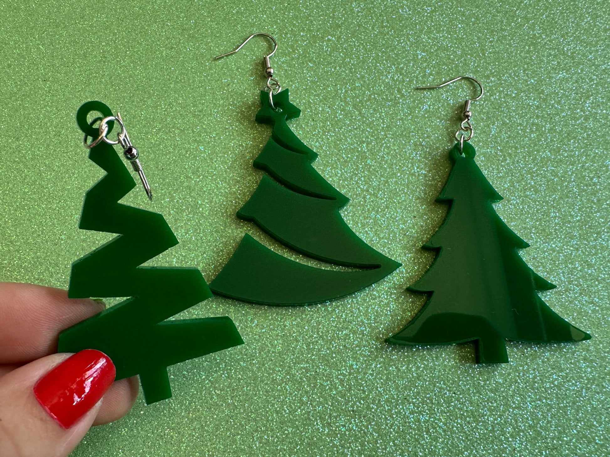 Christmas Tree Earrings: Laser Cut Acrylic Trees, Green Earrings, Xmas, Winter, Best Gifts for Her/Him/Them