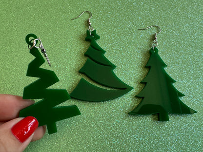 Christmas Tree Earrings: Laser Cut Acrylic Trees, Green Earrings, Xmas, Winter, Best Gifts for Her/Him/Them