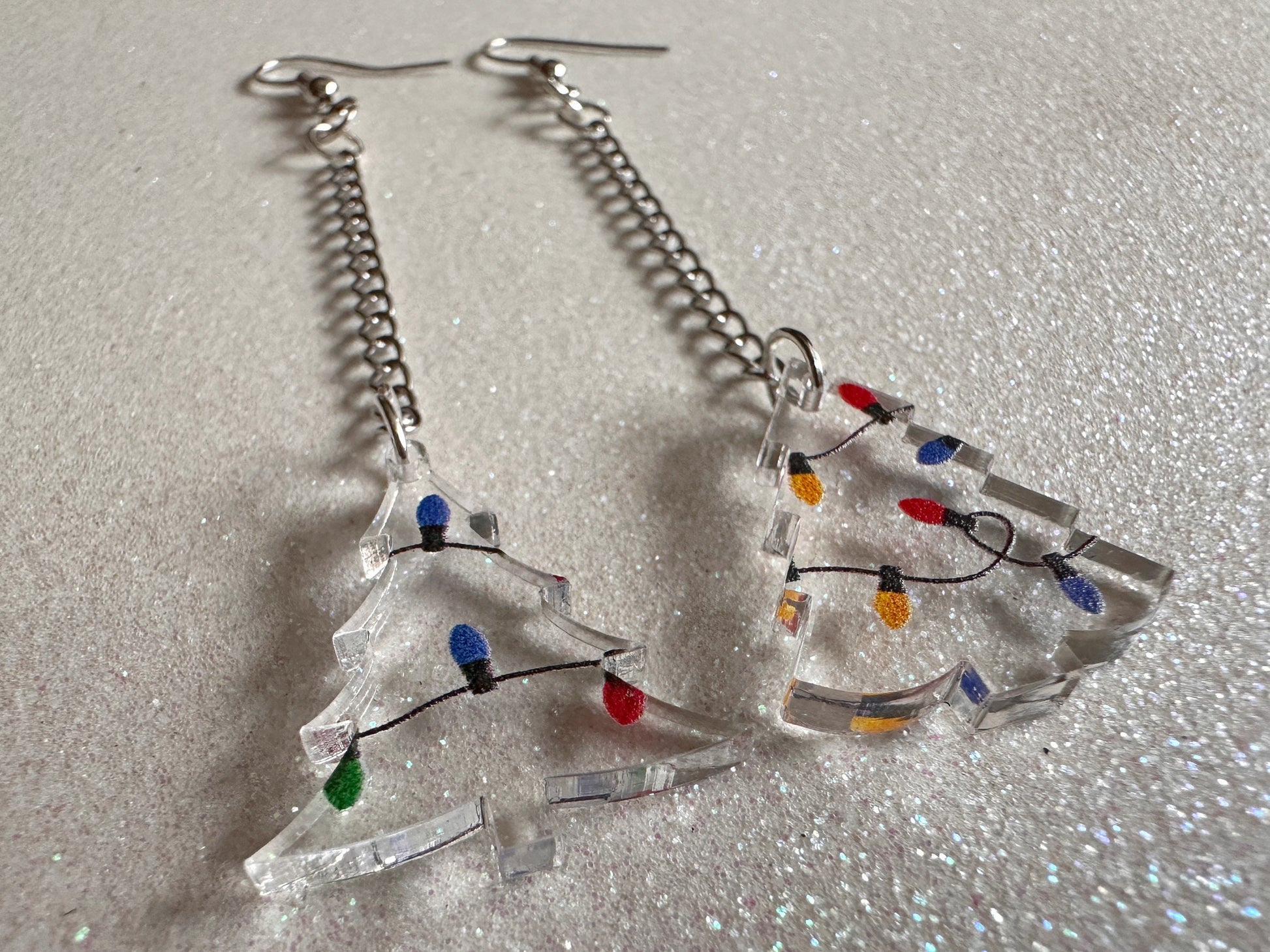 Christmas Tree Earrings: Laser Cut Acrylic Trees, Green Earrings, Xmas, Winter, Christmas Lights, Fairy Lights, Best Gifts for Her/Him/Them