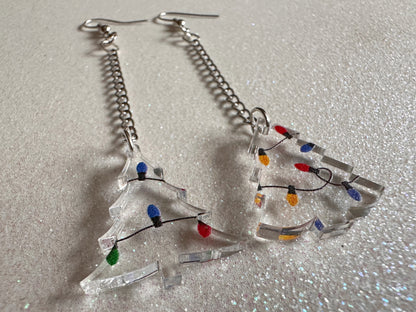 Christmas Tree Earrings: Laser Cut Acrylic Trees, Green Earrings, Xmas, Winter, Christmas Lights, Fairy Lights, Best Gifts for Her/Him/Them