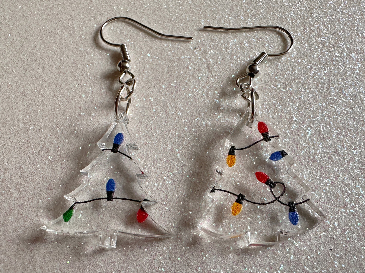 Christmas Tree Earrings: Laser Cut Acrylic Trees, Green Earrings, Xmas, Winter, Christmas Lights, Fairy Lights, Best Gifts for Her/Him/Them