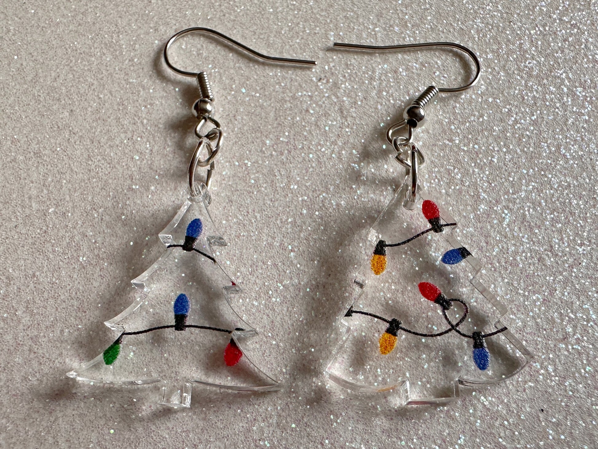 Christmas Tree Earrings: Laser Cut Acrylic Trees, Green Earrings, Xmas, Winter, Christmas Lights, Fairy Lights, Best Gifts for Her/Him/Them