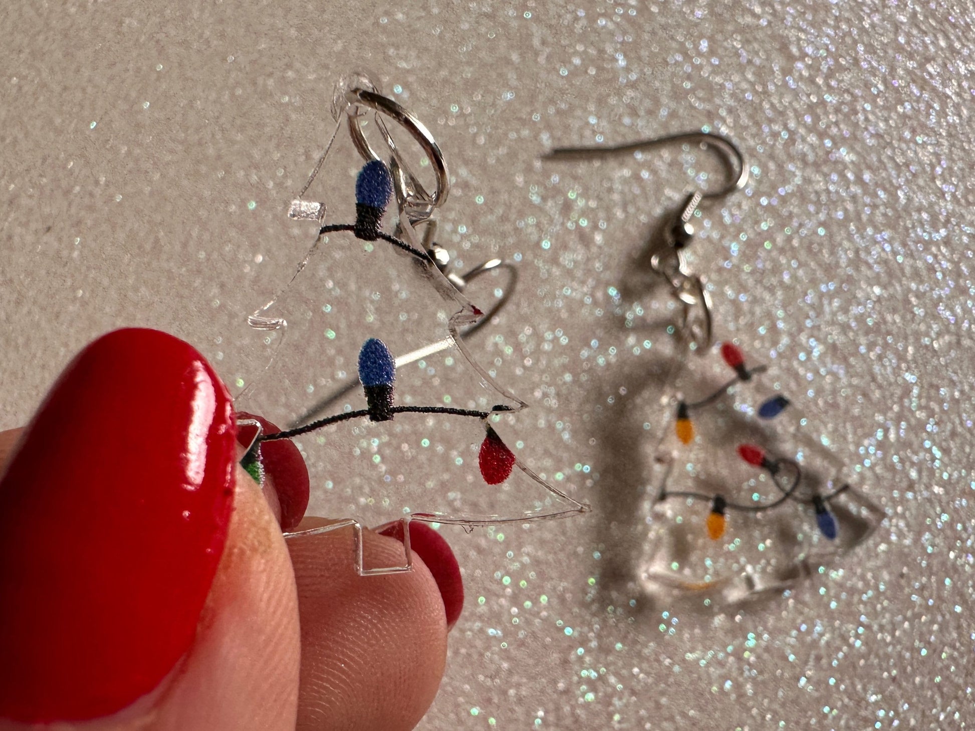 Christmas Tree Earrings: Laser Cut Acrylic Trees, Green Earrings, Xmas, Winter, Christmas Lights, Fairy Lights, Best Gifts for Her/Him/Them