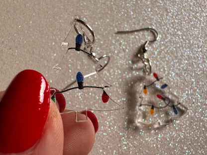 Christmas Tree Earrings: Laser Cut Acrylic Trees, Green Earrings, Xmas, Winter, Christmas Lights, Fairy Lights, Best Gifts for Her/Him/Them