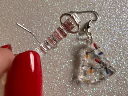 Christmas Tree Earrings: Laser Cut Acrylic Trees, Green Earrings, Xmas, Winter, Christmas Lights, Fairy Lights, Best Gifts for Her/Him/Them