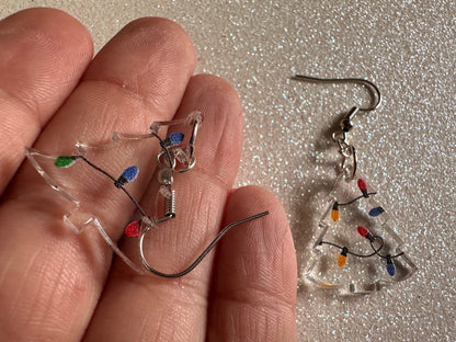 Christmas Tree Earrings: Laser Cut Acrylic Trees, Green Earrings, Xmas, Winter, Christmas Lights, Fairy Lights, Best Gifts for Her/Him/Them
