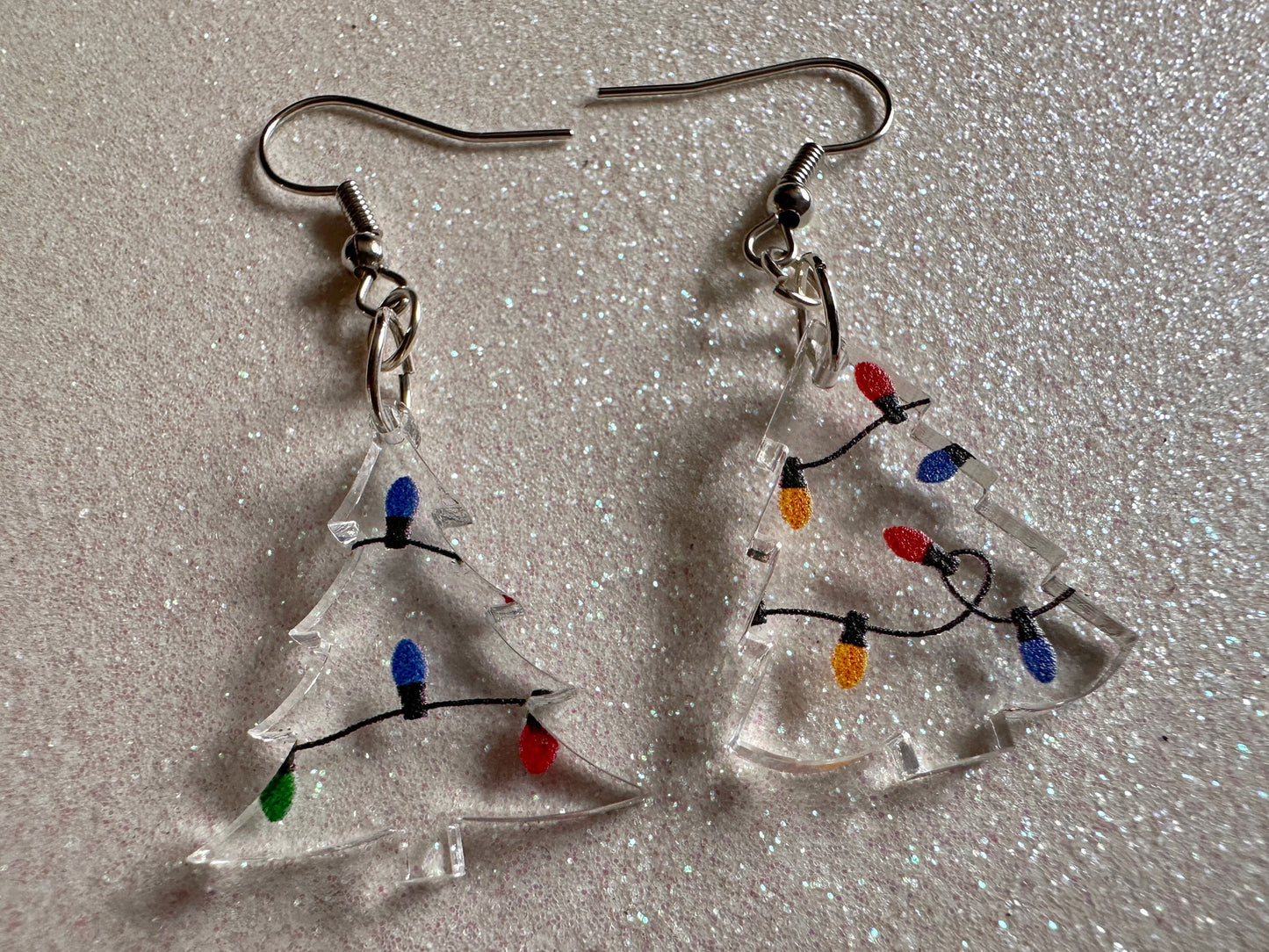 Christmas Tree Earrings: Laser Cut Acrylic Trees, Green Earrings, Xmas, Winter, Christmas Lights, Fairy Lights, Best Gifts for Her/Him/Them