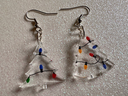 Christmas Tree Earrings: Laser Cut Acrylic Trees, Green Earrings, Xmas, Winter, Christmas Lights, Fairy Lights, Best Gifts for Her/Him/Them