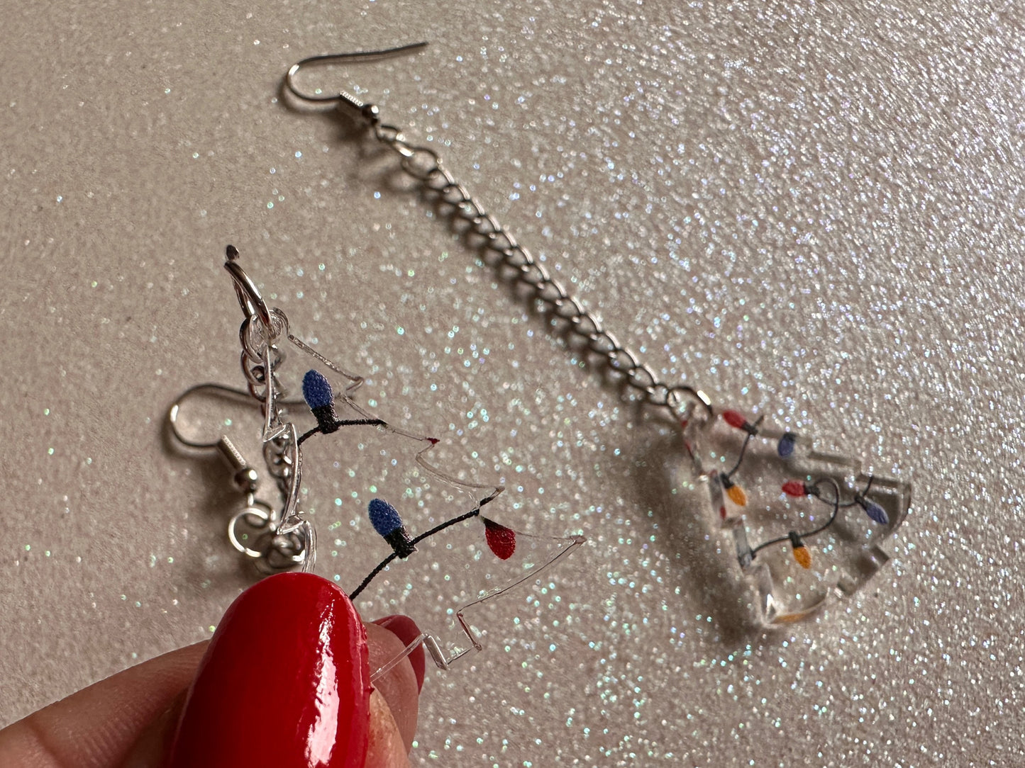 Christmas Tree Earrings: Laser Cut Acrylic Trees, Green Earrings, Xmas, Winter, Christmas Lights, Fairy Lights, Best Gifts for Her/Him/Them