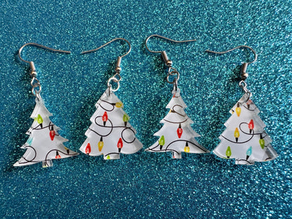 Christmas Tree Earrings: Laser Cut Acrylic Trees, Green Earrings, Xmas, Winter, Christmas Lights, Fairy Lights, Gifts for Her/Him/Them