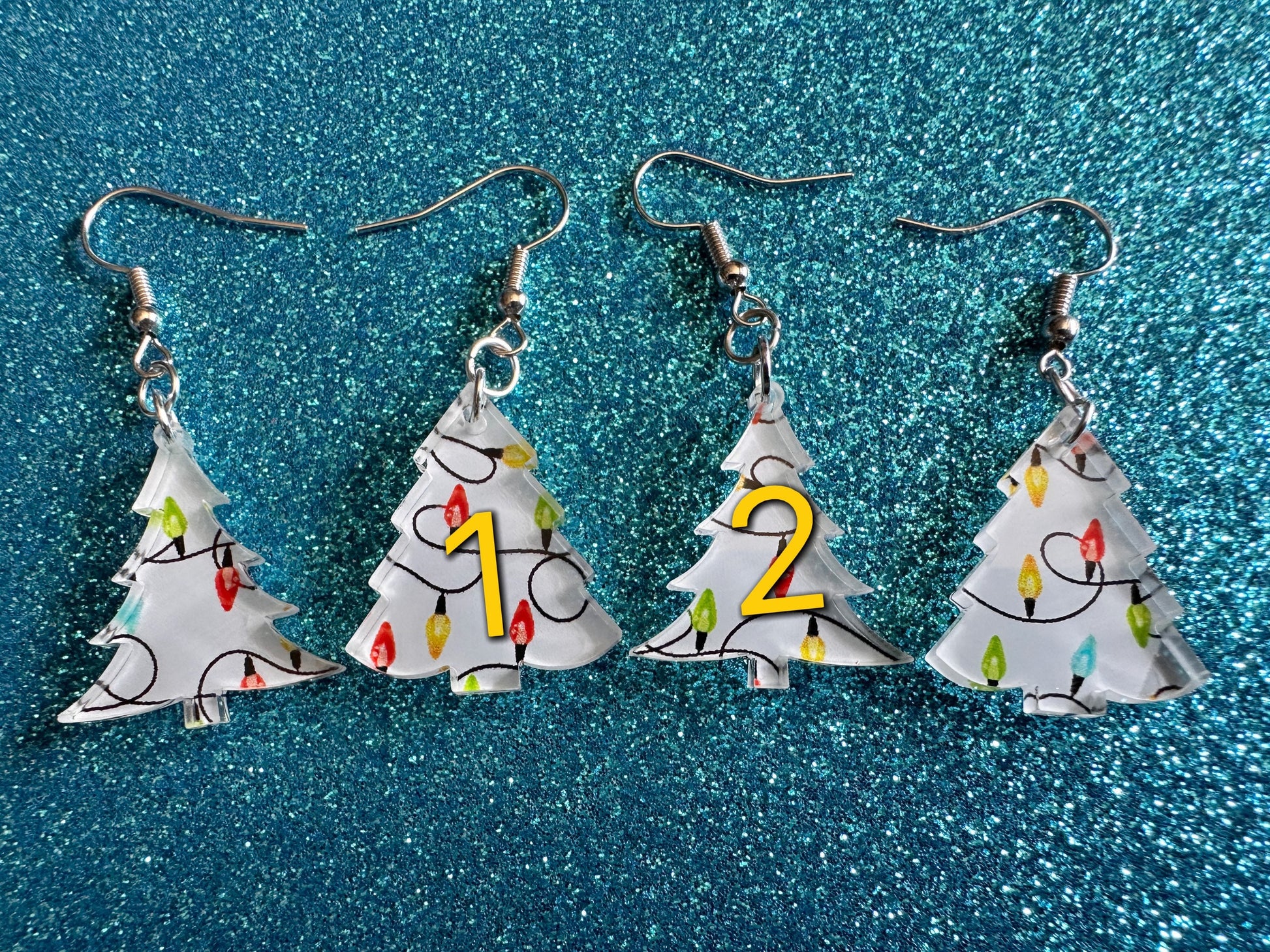 Christmas Tree Earrings: Laser Cut Acrylic Trees, Green Earrings, Xmas, Winter, Christmas Lights, Fairy Lights, Gifts for Her/Him/Them