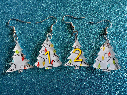 Christmas Tree Earrings: Laser Cut Acrylic Trees, Green Earrings, Xmas, Winter, Christmas Lights, Fairy Lights, Gifts for Her/Him/Them