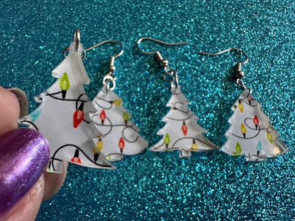 Christmas Tree Earrings: Laser Cut Acrylic Trees, Green Earrings, Xmas, Winter, Christmas Lights, Fairy Lights, Gifts for Her/Him/Them