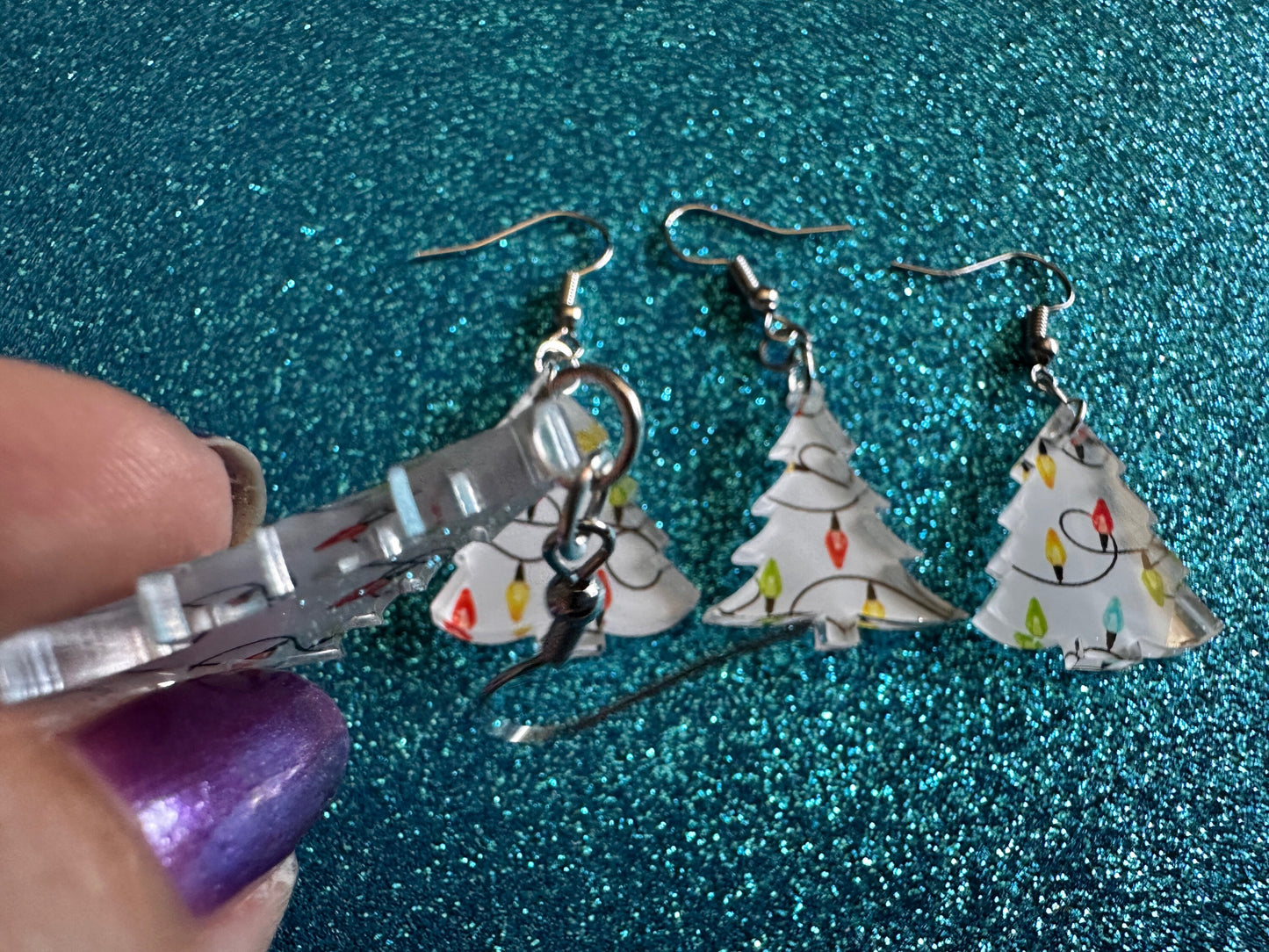 Christmas Tree Earrings: Laser Cut Acrylic Trees, Green Earrings, Xmas, Winter, Christmas Lights, Fairy Lights, Gifts for Her/Him/Them