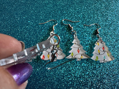 Christmas Tree Earrings: Laser Cut Acrylic Trees, Green Earrings, Xmas, Winter, Christmas Lights, Fairy Lights, Gifts for Her/Him/Them