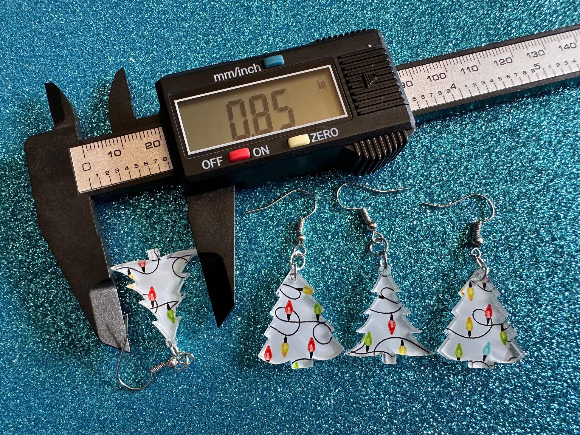 Christmas Tree Earrings: Laser Cut Acrylic Trees, Green Earrings, Xmas, Winter, Christmas Lights, Fairy Lights, Gifts for Her/Him/Them