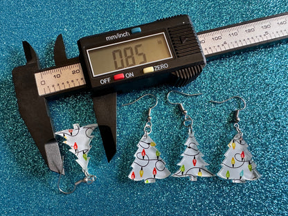 Christmas Tree Earrings: Laser Cut Acrylic Trees, Green Earrings, Xmas, Winter, Christmas Lights, Fairy Lights, Gifts for Her/Him/Them